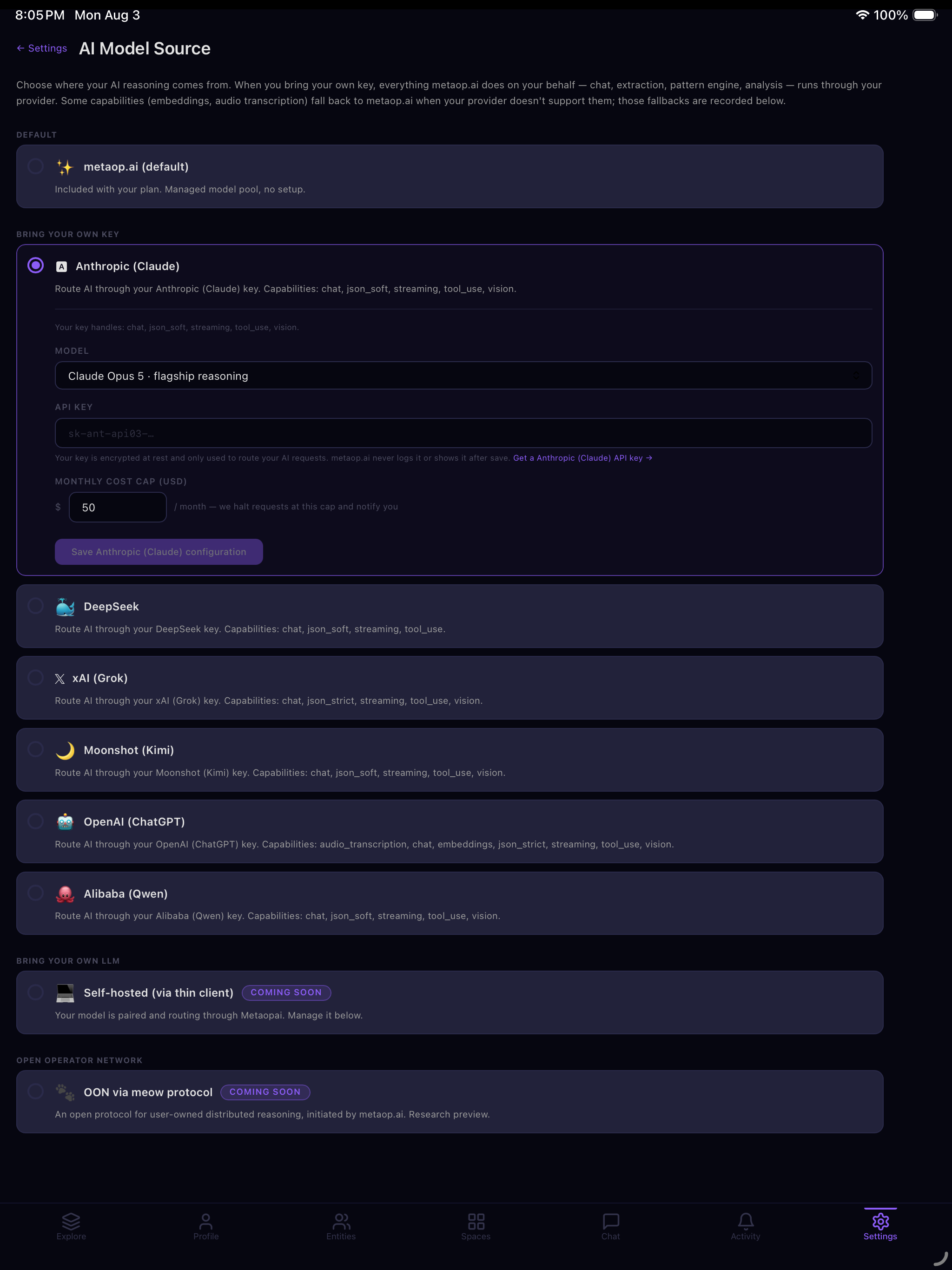 Bring Your Own AI — connect your own supported provider with your own credentials