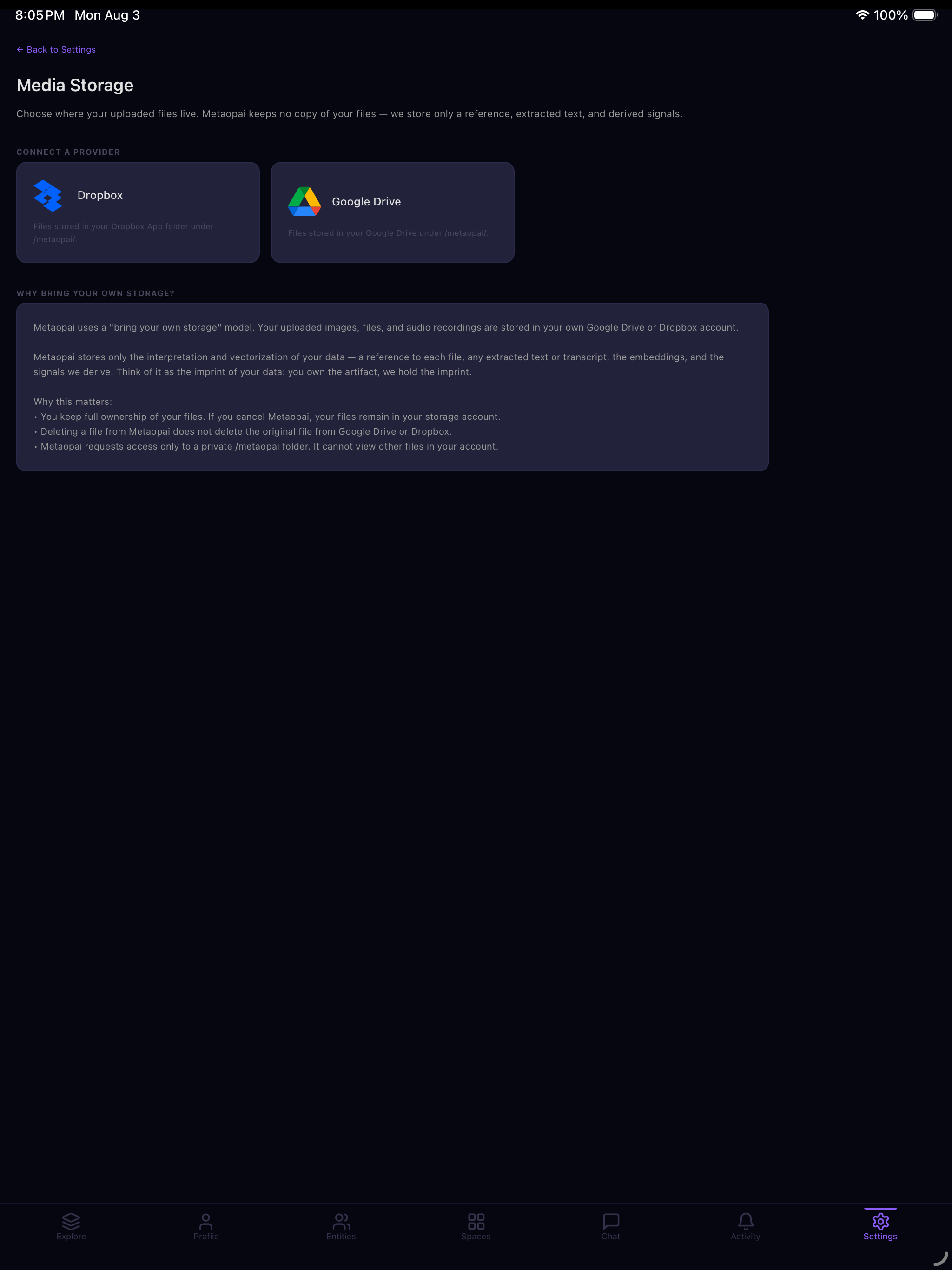 Bring Your Own Storage — a dedicated folder inside your cloud provider