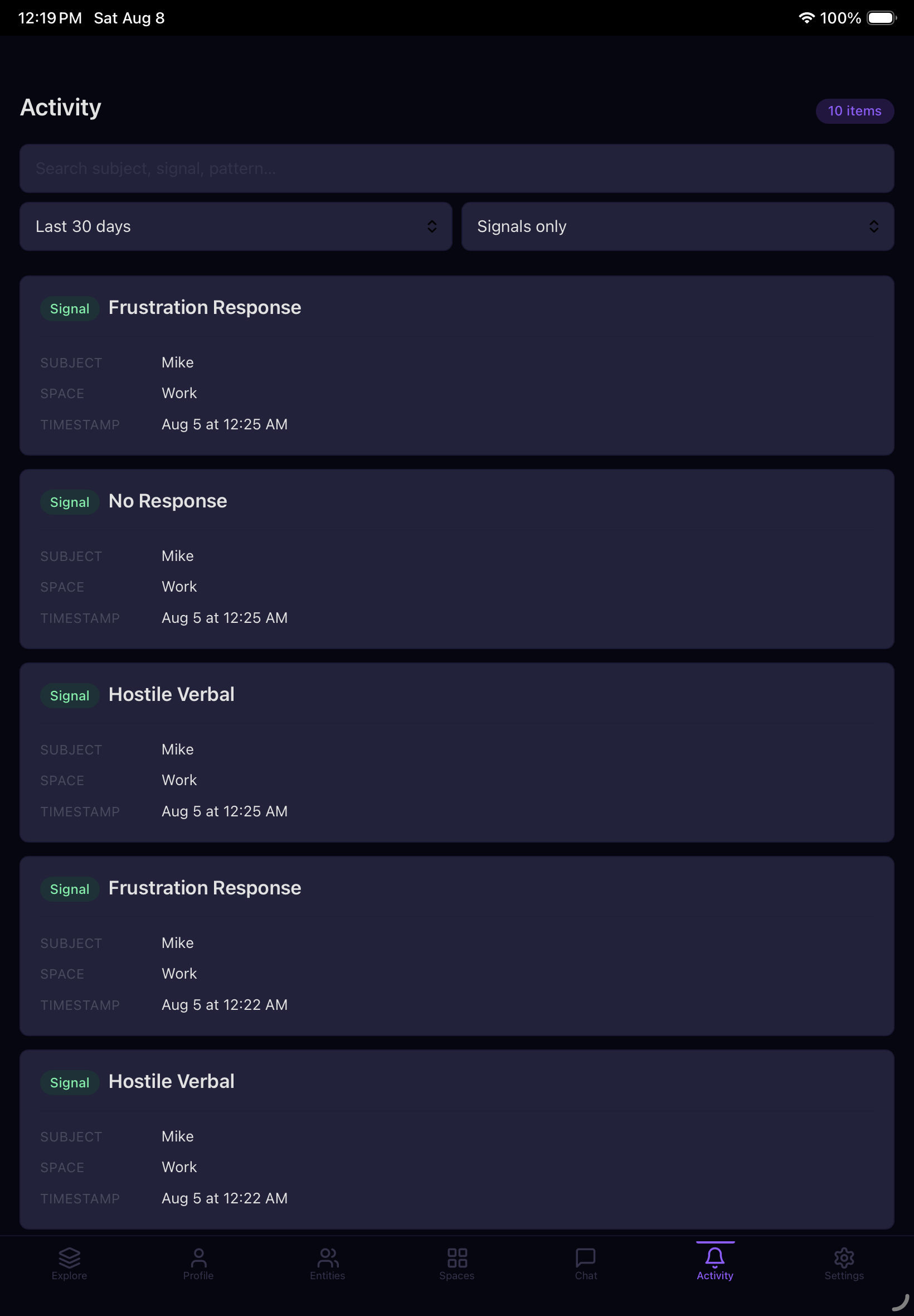 Signals — live switchboard of captured signals