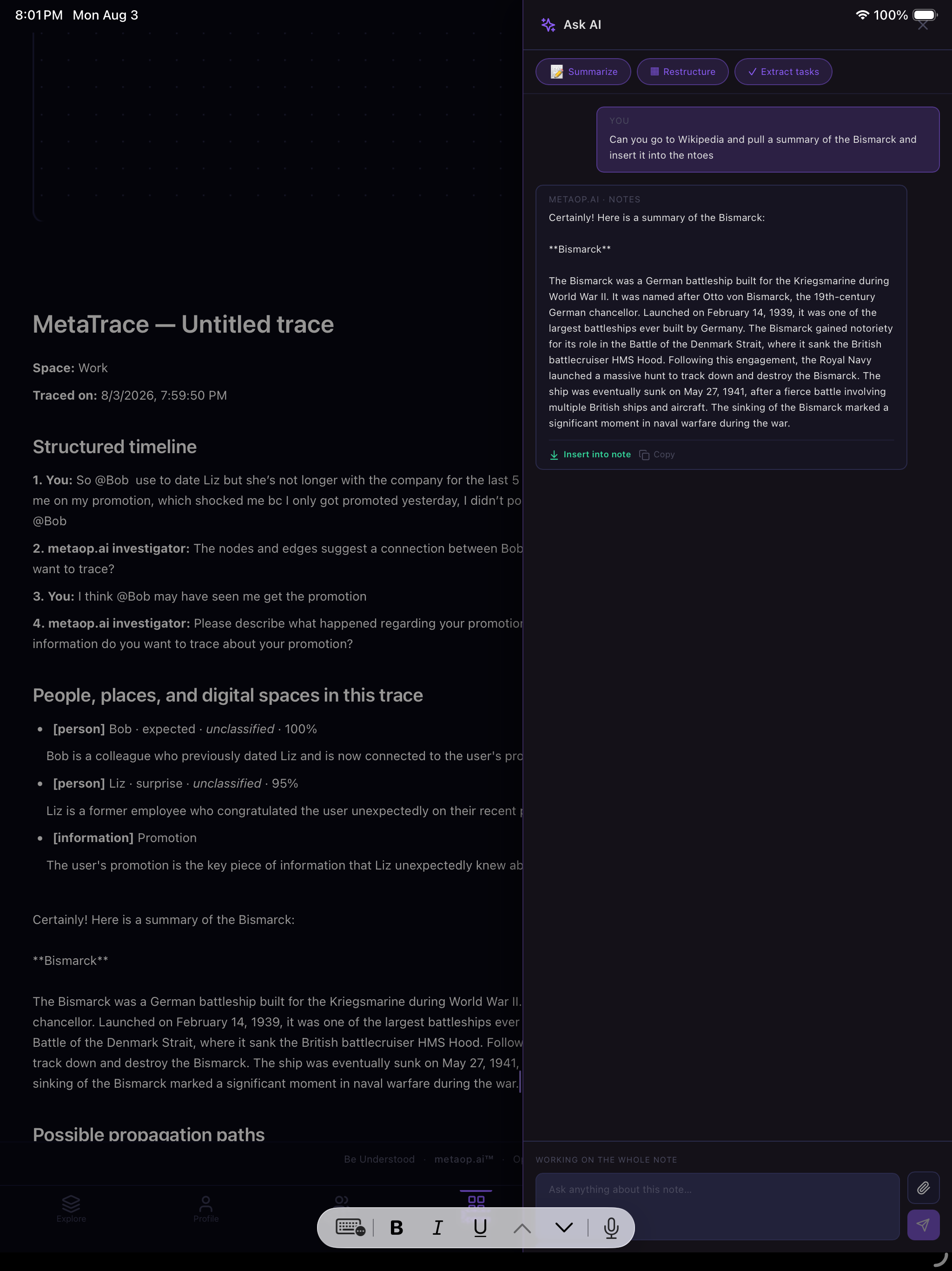 AI — research, summarize, structure, extract tasks