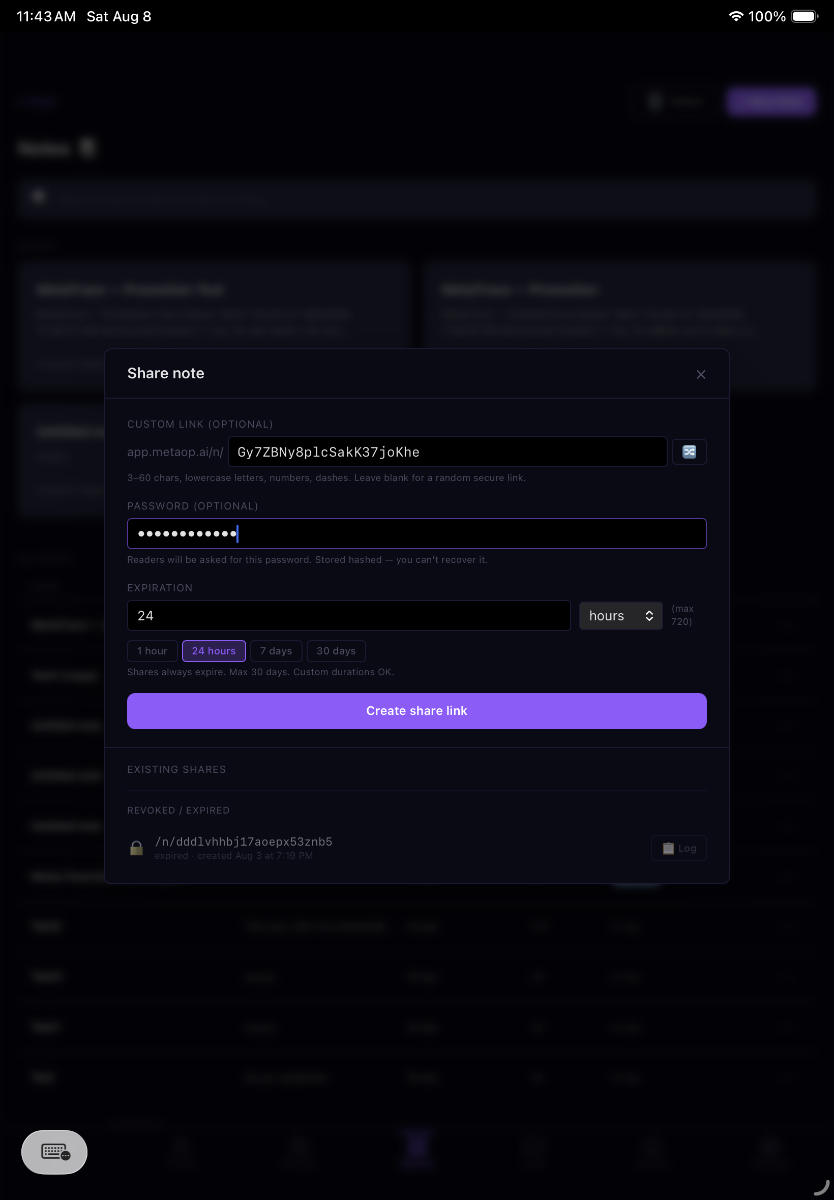 Sharing — time-sensitive, password-protected links