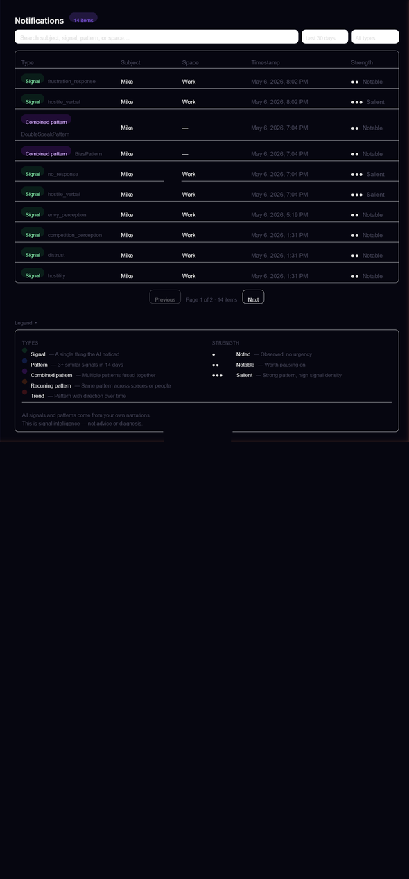 Notifications and detected signals