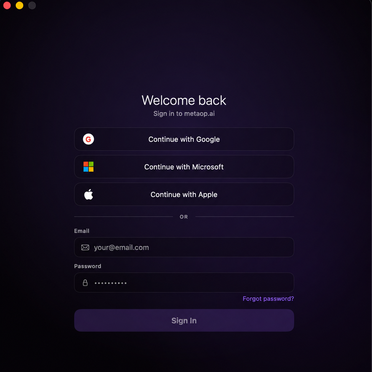Installer step 1 — sign in with your MetaOpai account