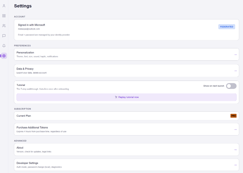 MetaopAI settings — control over what is captured and how behavioral intelligence is collected